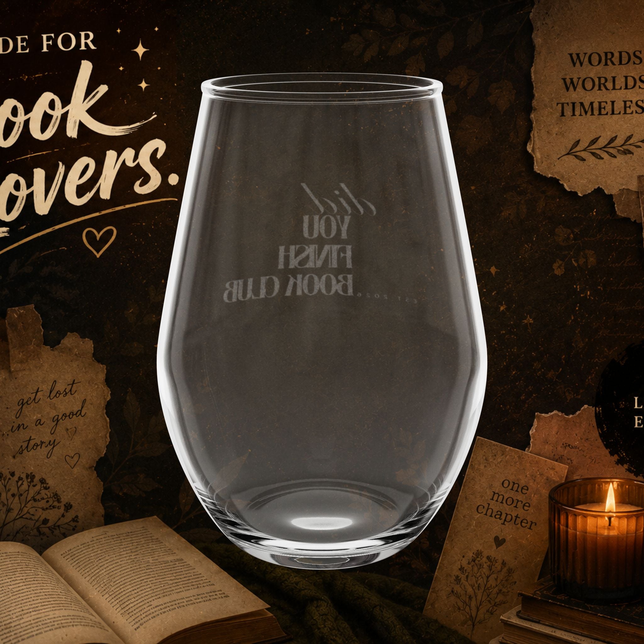 Book Lover Stemless Wine Glass – 'You Finish My Book' Engraved 11.5oz