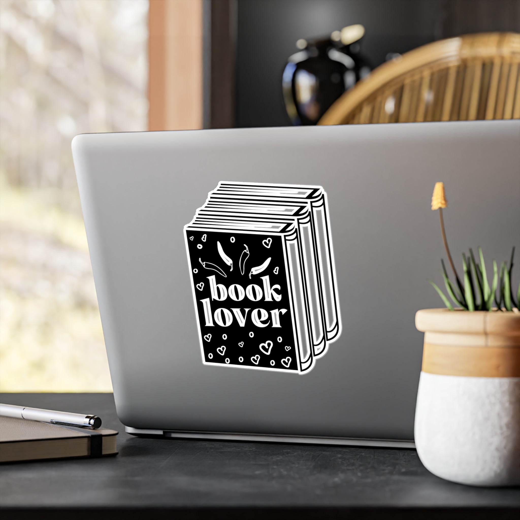 Book Lover Vinyl Sticker — Kiss-Cut Black & White Book Decal